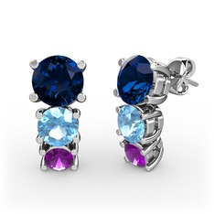 Scala Küpe - Lab safir, akuamarin ve ametist 18 ayar beyaz altın küpe #13tpksw