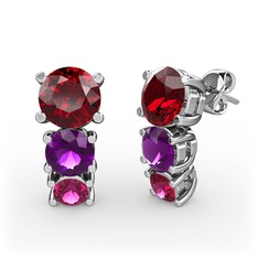 Garnet, ametist ve rodolit garnet 925 ayar gümüş küpe