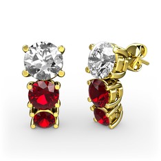 Scala Küpe - Beyaz zirkon ve garnet 18 ayar altın küpe #143hj48