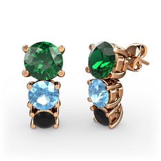 Scala Küpe - Yeşil kuvars, akuamarin ve siyah zirkon 8 ayar rose altın küpe #14980zq