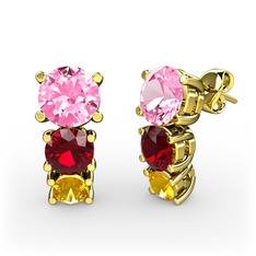 Pembe kuvars, garnet ve sitrin 18 ayar altın küpe