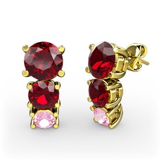 Scala Küpe - Garnet ve pembe kuvars 14 ayar altın küpe #149t1i8