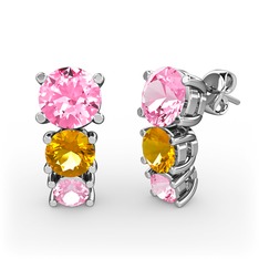 Scala Küpe - Pembe kuvars ve sitrin 14 ayar beyaz altın küpe #14c1m5l