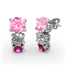 Scala Küpe - Pembe kuvars, beyaz zirkon ve rodolit garnet 14 ayar beyaz altın küpe #14c5vrh