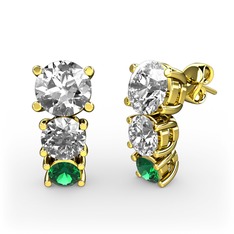 Scala Küpe - Beyaz zirkon, swarovski ve yeşil kuvars 8 ayar altın küpe #14c8si3