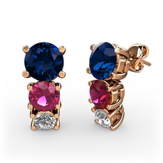 Scala Küpe - Lab safir, rodolit garnet ve beyaz zirkon 18 ayar rose altın küpe #14da1om