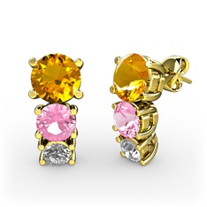 Scala Küpe - Sitrin, pembe kuvars ve swarovski 8 ayar altın küpe #14g1zvz