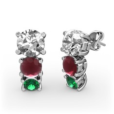 Scala Küpe - Beyaz zirkon, kök yakut ve yeşil kuvars 925 ayar gümüş küpe #14l3tc5