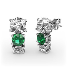 Scala Küpe - Swarovski, yeşil kuvars ve pırlanta 18 ayar beyaz altın küpe (0.22 karat) #14m4sky