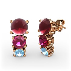 Scala Küpe - Kök yakut, rodolit garnet ve akuamarin 14 ayar rose altın küpe #14ph94c