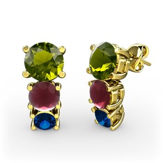 Scala Küpe - Peridot, kök yakut ve lab safir 14 ayar altın küpe #14rsndd