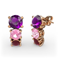 Scala Küpe - Ametist, pembe kuvars ve kök yakut 14 ayar rose altın küpe #14uk6jd