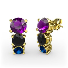 Scala Küpe - Ametist, siyah zirkon ve lab safir 14 ayar altın küpe #14ysm6p