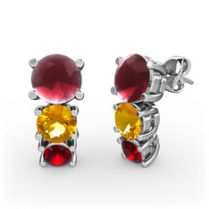 Scala Küpe - Kök yakut, sitrin ve garnet 8 ayar beyaz altın küpe #150a5oy