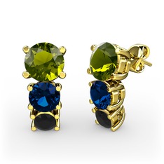 Peridot, lab safir ve siyah zirkon 14 ayar altın küpe