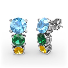 Scala Küpe - Akuamarin, yeşil kuvars ve sitrin 18 ayar beyaz altın küpe #153qv9q