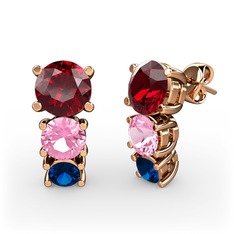 Garnet, pembe kuvars ve lab safir 14 ayar rose altın küpe