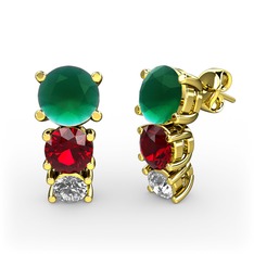 Scala Küpe - Kök zümrüt, garnet ve swarovski 18 ayar altın küpe #15jtkf1