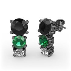 Scala Küpe - Siyah zirkon, yeşil kuvars ve pırlanta 925 ayar siyah rodyum kaplama gümüş küpe (0.22 karat) #15mnq0o