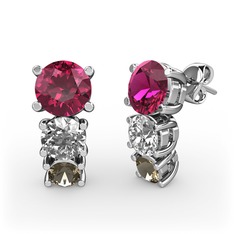 Scala Küpe - Rodolit garnet, swarovski ve dumanlı kuvars 18 ayar beyaz altın küpe #15rnunv
