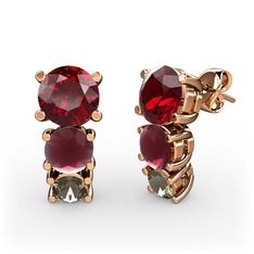 Scala Küpe - Garnet, kök yakut ve dumanlı kuvars 14 ayar rose altın küpe #15w3qp3