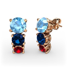 Akuamarin, lab safir ve garnet 18 ayar rose altın küpe