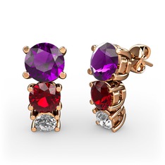 Scala Küpe - Ametist, garnet ve pırlanta 18 ayar rose altın küpe (0.22 karat) #15x8yn4
