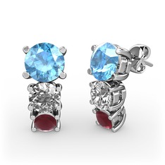 Scala Küpe - Akuamarin, beyaz zirkon ve kök yakut 925 ayar gümüş küpe #15xgxbi