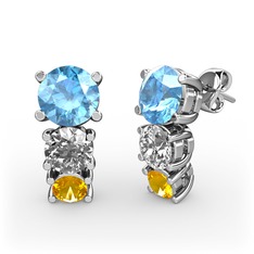 Akuamarin, swarovski ve sitrin 8 ayar beyaz altın küpe