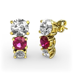 Swarovski ve rodolit garnet 18 ayar altın küpe