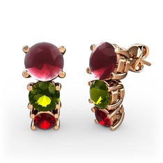Scala Küpe - Kök yakut, peridot ve garnet 18 ayar rose altın küpe #160sw05