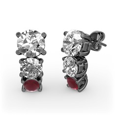 Scala Küpe - Swarovski, beyaz zirkon ve kök yakut 925 ayar siyah rodyum kaplama gümüş küpe #163taoj