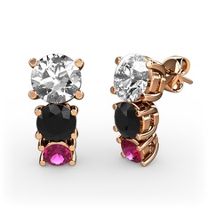 Scala Küpe - Swarovski, siyah zirkon ve rodolit garnet 18 ayar rose altın küpe #164690t
