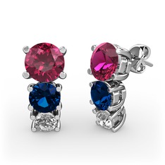 Scala Küpe - Rodolit garnet, lab safir ve swarovski 14 ayar beyaz altın küpe #16538zb
