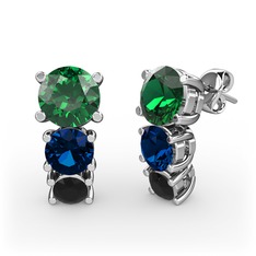 Scala Küpe - Yeşil kuvars, lab safir ve siyah zirkon 8 ayar beyaz altın küpe #168oryh