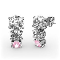 Scala Küpe - Swarovski, beyaz zirkon ve pembe kuvars 14 ayar beyaz altın küpe #16ar9o6