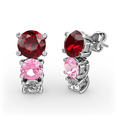 Scala Küpe - Garnet, pembe kuvars ve pırlanta 14 ayar beyaz altın küpe (0.22 karat) #16eypa4