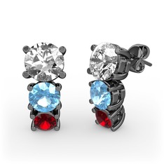 Scala Küpe - Swarovski, akuamarin ve garnet 925 ayar siyah rodyum kaplama gümüş küpe #16hd1mx