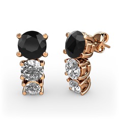Scala Küpe - Siyah zirkon, beyaz zirkon ve pırlanta 14 ayar rose altın küpe (0.22 karat) #16v9w9x