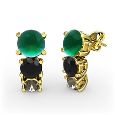 Scala Küpe - Kök zümrüt, siyah zirkon ve dumanlı kuvars 14 ayar altın küpe #16vdsdo