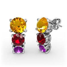 Scala Küpe - Sitrin, garnet ve ametist 14 ayar beyaz altın küpe #16x2fcv