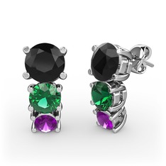 Siyah zirkon, yeşil kuvars ve ametist 925 ayar gümüş küpe