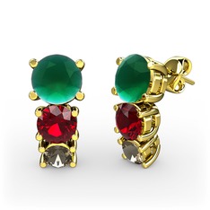 Scala Küpe - Kök zümrüt, garnet ve dumanlı kuvars 925 ayar altın kaplama gümüş küpe #171dy2b