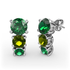 Scala Küpe - Yeşil kuvars ve peridot 8 ayar beyaz altın küpe #17264pb