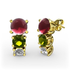 Scala Küpe - Kök yakut, peridot ve swarovski 925 ayar altın kaplama gümüş küpe #177rk9