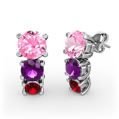 Scala Küpe - Pembe kuvars, ametist ve garnet 8 ayar beyaz altın küpe #17dh7qq