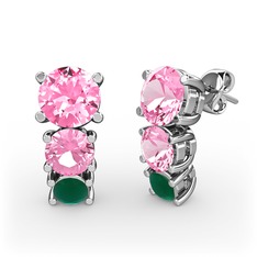 Pembe kuvars ve kök zümrüt 8 ayar beyaz altın küpe