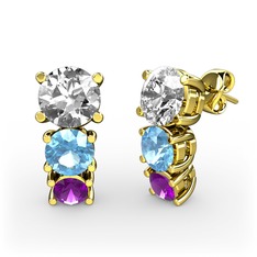 Beyaz zirkon, akuamarin ve ametist 8 ayar altın küpe