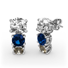 Scala Küpe - Beyaz zirkon, lab safir ve dumanlı kuvars 925 ayar gümüş küpe #17pwrdq