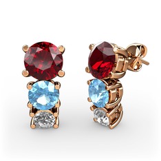 Scala Küpe - Garnet, akuamarin ve swarovski 14 ayar rose altın küpe #17qcx4a